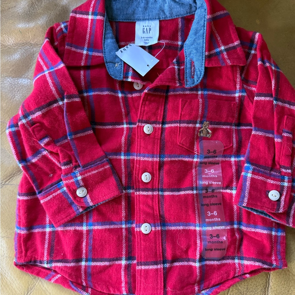 GAP Kids Red and Blue Plaid Button Down Shirt & sweater onesie